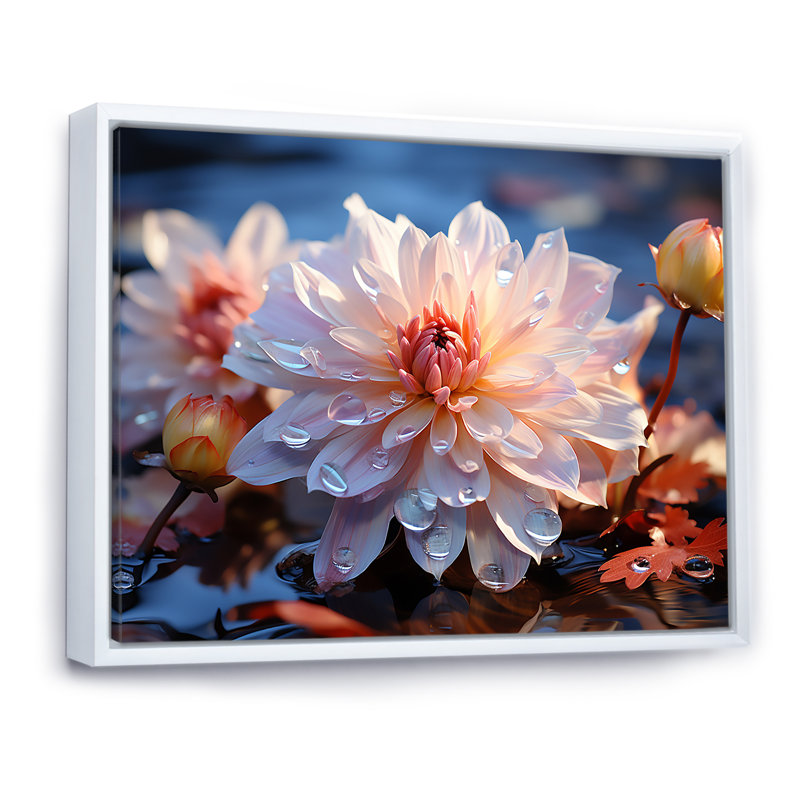Ponk Dahlia Elegance - Imprimé, H 30 po x l 40 po x P 1,5 po, Cadre flottant blanc