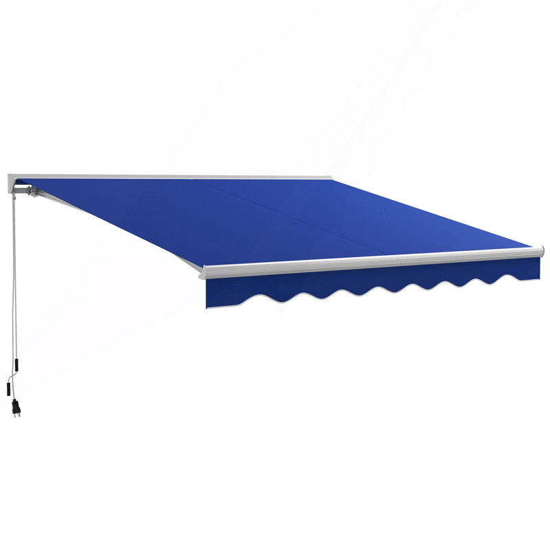 13' X 10' Electric Awning With LED Lights, Retractable Awning, Uv40+ Sun Shade Shelter With Remote Controller And Crank Handle