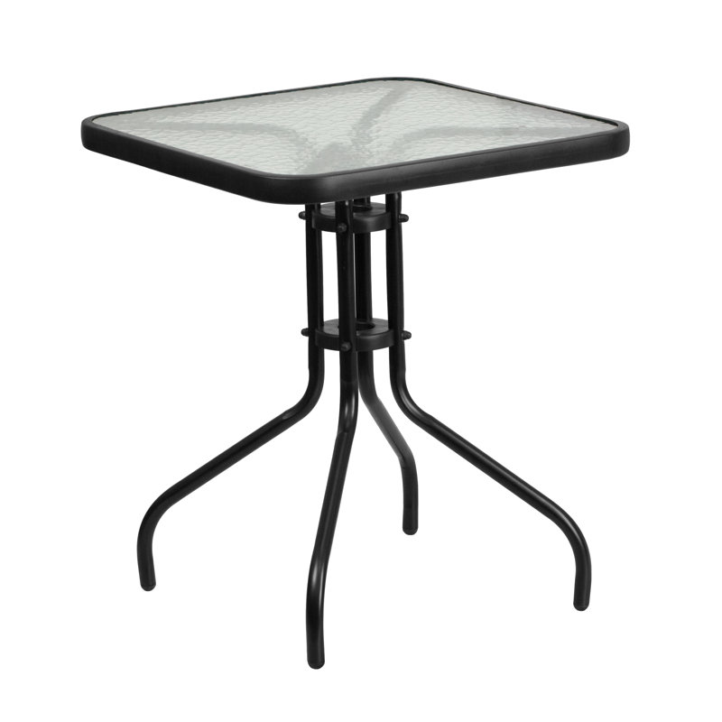 Amlie Square Tempered Glass Metal Table with Smooth Ripple Design Top, 28" H x 23.5" W x 23.5" D, Clear/Black