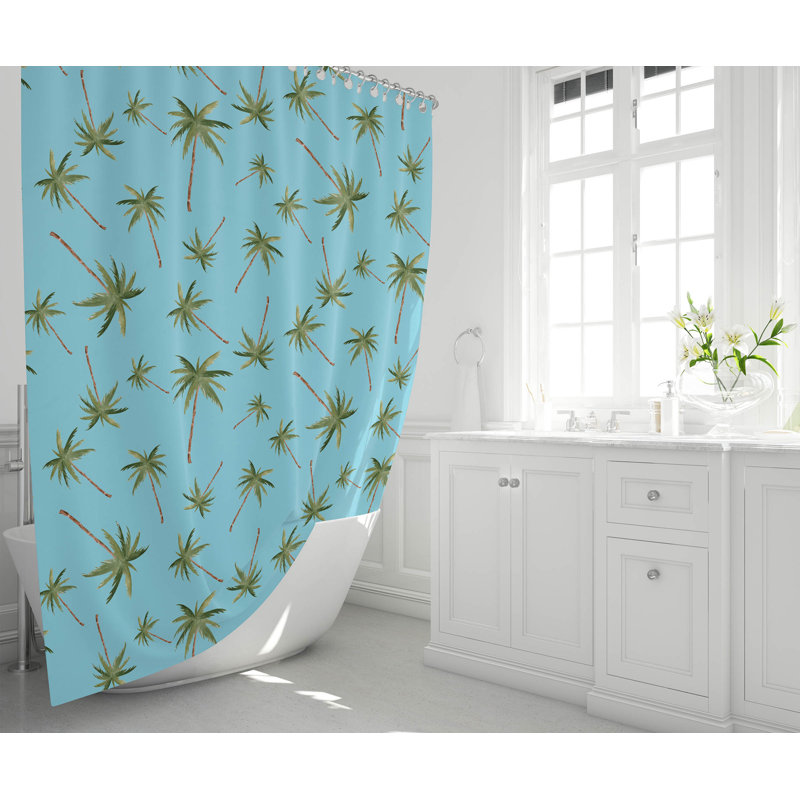 Summer Lemon Ultra-Thin Lightweight Shower Curtain, Turquoise/Green Floral