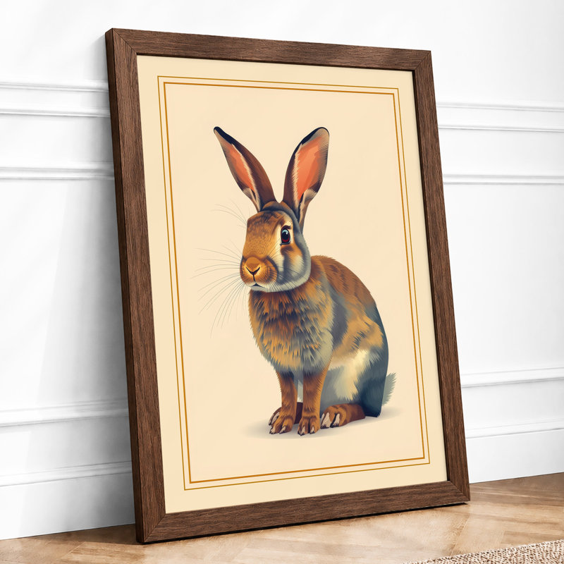 Upright Rabbit Boho - Framed Print, Walnut, A3 - 42.0 x 29.7 cm