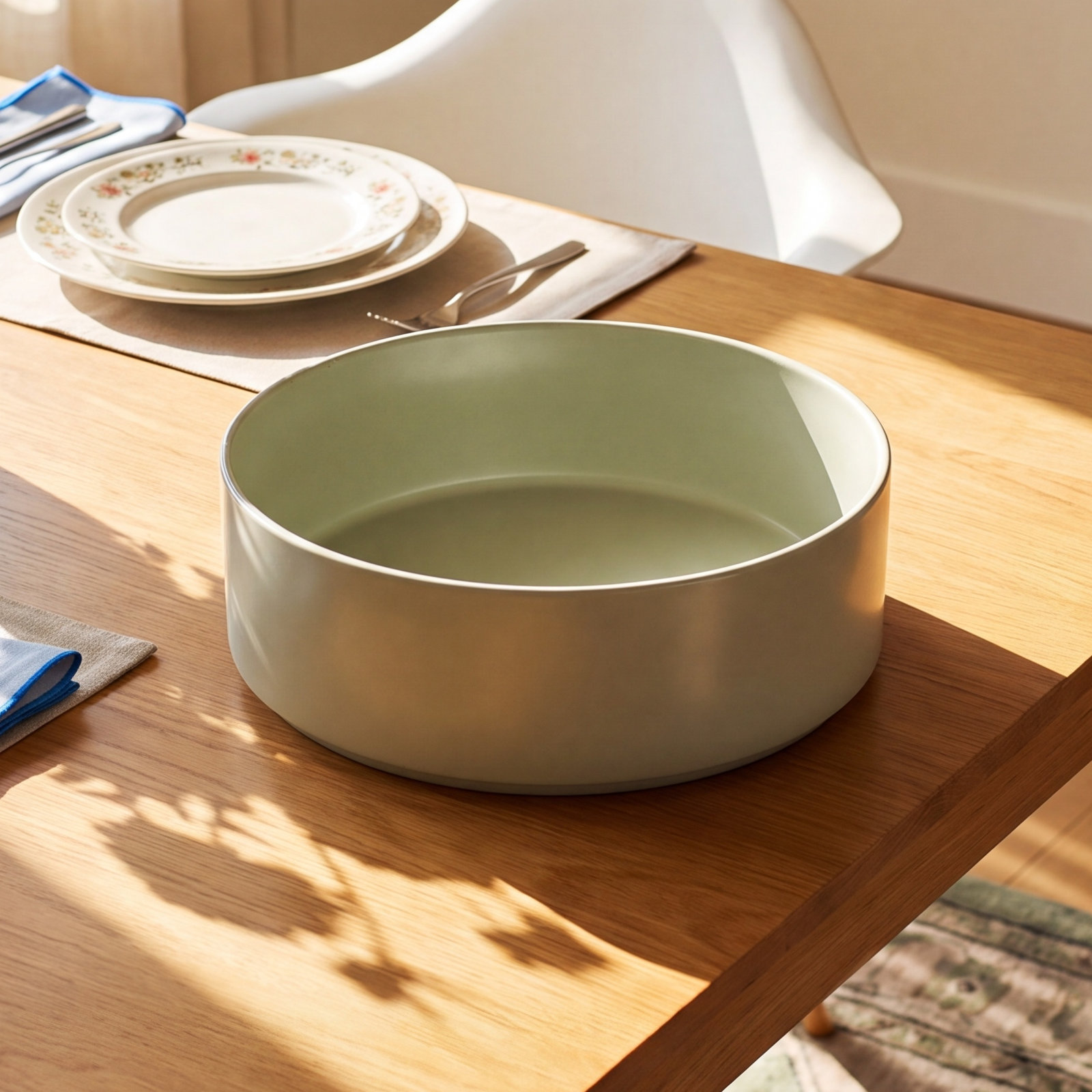 Over&Back Stackable Semi Hand-Finished Stoneware Serving Bowl, Sage Green