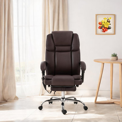 Fauteuil de bureau massant en cuir PU brun chaud avec soutien lombaire chauffant et vibrant, idéal pour le télétravail ou le bureau à domicile, 67 cm (L) x 118 cm (H)