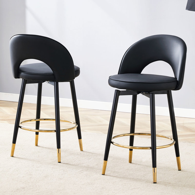 De 2 tabourets de bar rotatifs à 360 °, revêtement en polyuréthane moderne et structure en métal noir, pour une utilisation multiple dans le bureau à domicile, conception ergonomique, chaises faciles à assembler (paire), pieds de siège, espaces variés pour de longues heures,