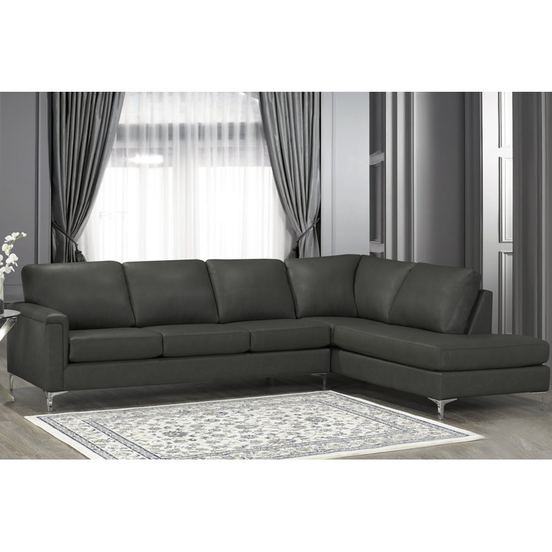 Platte Upholstered L-Shaped Sectional Right Hand Facing, Gray Genuine Leather