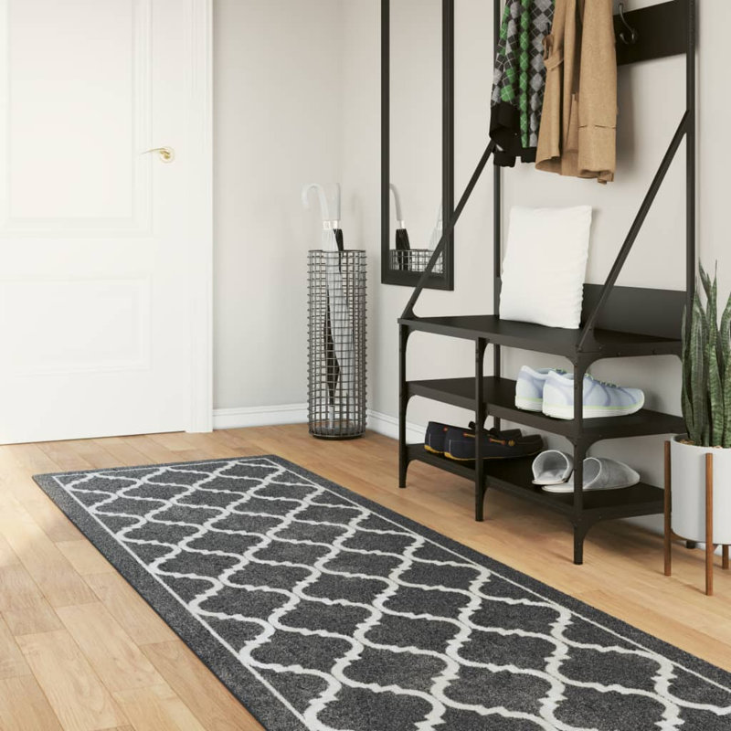 Haraldur Rug Washable Black and White Anti Slip, Rectangle 80 x 300 cm