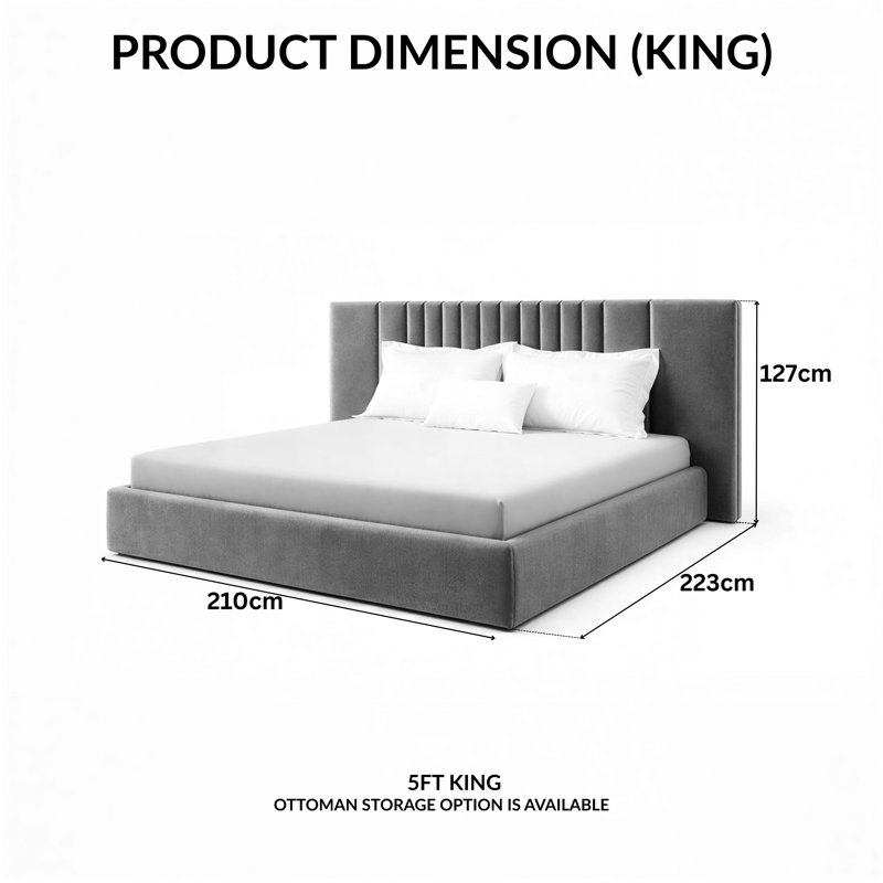 Upholstered Bed, King (153 x 213 cm), Steel