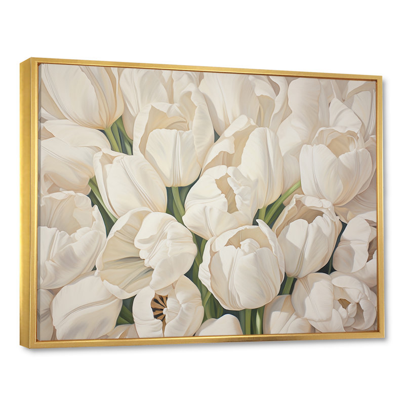 Minimalisme beige tulipes symphonie III - tulipes, H 34 po x l 44 po x P 1,5 po, Cadre flottant doré