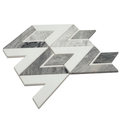 Toscana 12x12 in. Polished Calacatta Bluette, Thassos White Geometric Diamond Mosaic Wall and Floor Tile (4.65 sq ft/case, 5-Pack)