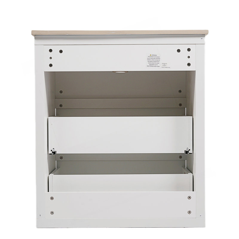 Meuble-lavabo sur pied avec lavabo en céramique et 2 tiroirs pleine extension, Blanc