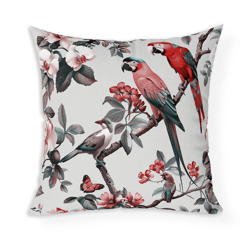 Coussin Parrot Petals Paradise, H 20 po x l 20 po, Rose / argenté