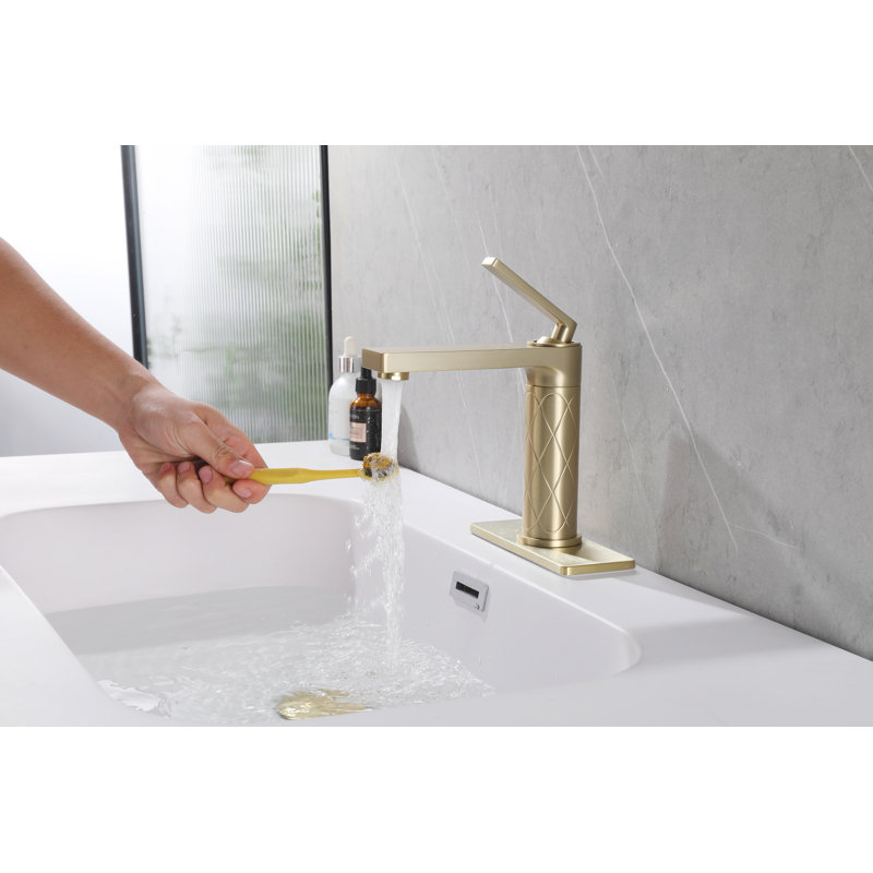 Robinet de lavabo de salle de bain monocorps moderne à poignée simple Weshi en or rose brossé, laiton massif sans plomb avec bonde escamotable et ensemble de bonde