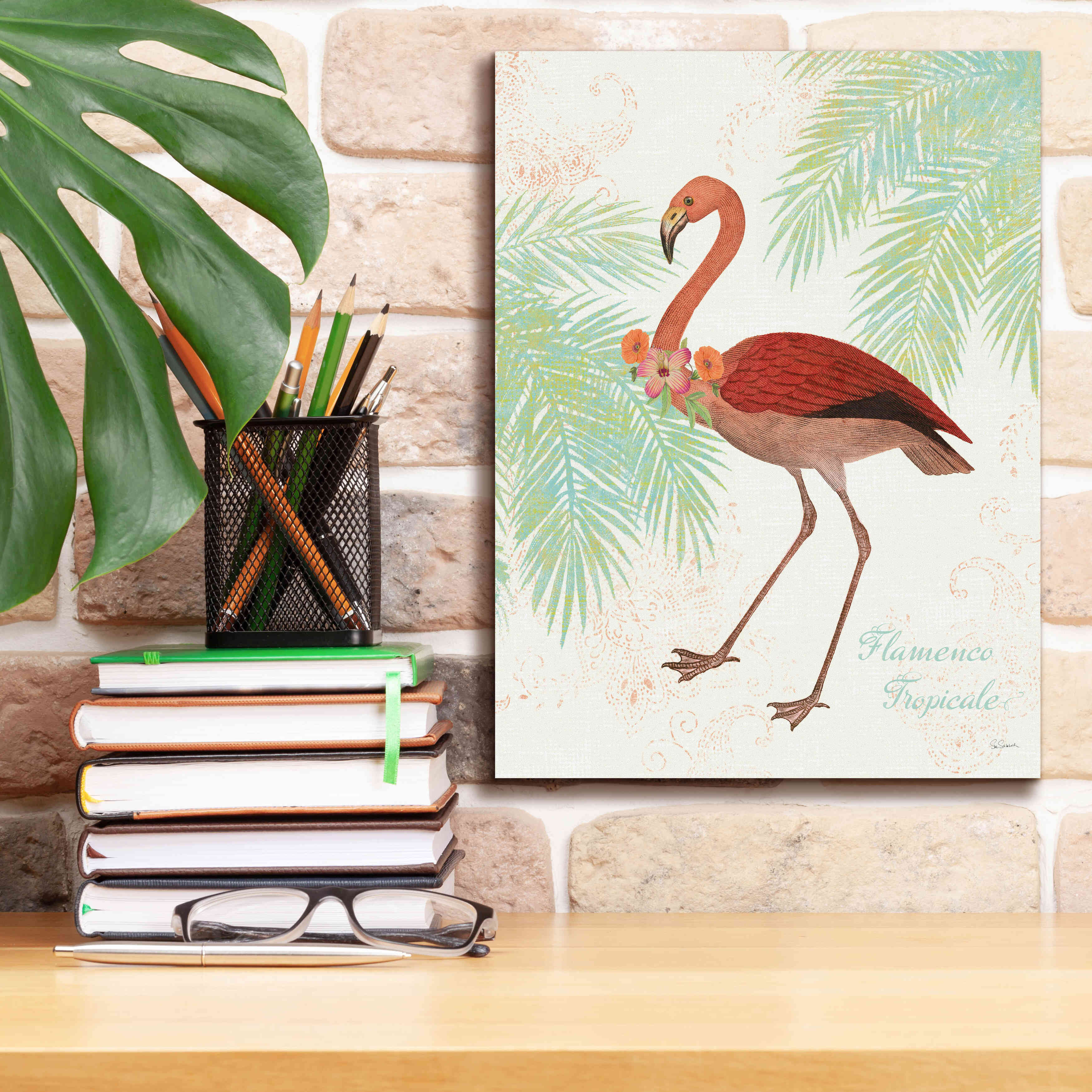 Bay Isle Home Epic Graffiti 'Flamingo Tropicale II' By Sue Schla Flamingo  Tropicale II On Canvas by Sue Schlabach Print