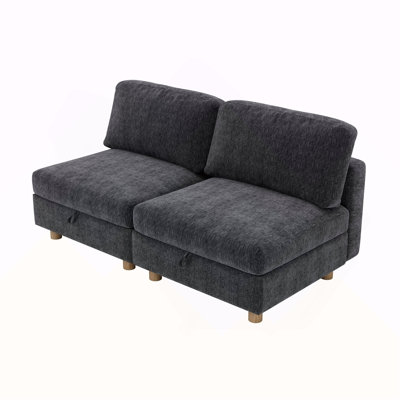 Modular sectional sofa seat, convertible sofa with storage, multifunctional folding fabric sofa set, 2seater sofa (Grey)