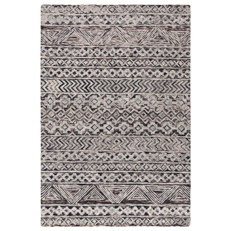 Tapis gris / brun en laine / coton touffeté à la main Dimartino, Rectangle 2 pi x 3 pi