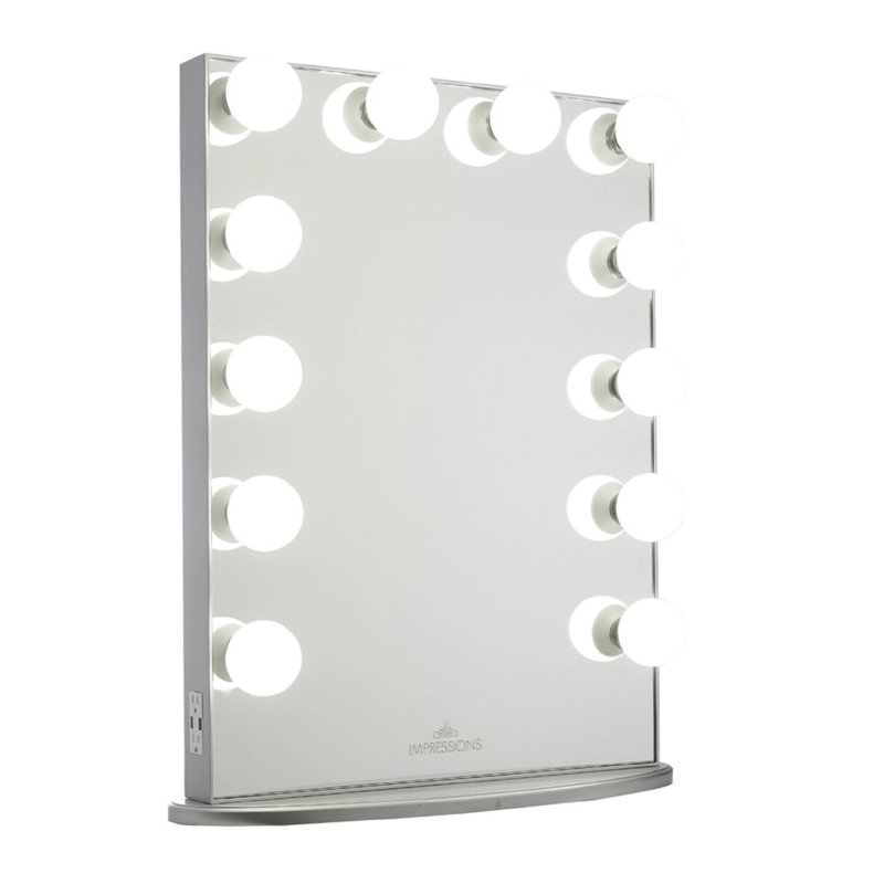 Hollywood Glow XL Vanity Mirror with 12 LED Bulbs Dressing Makeup Mirror Dual Power Outlets, Shimmery Silver