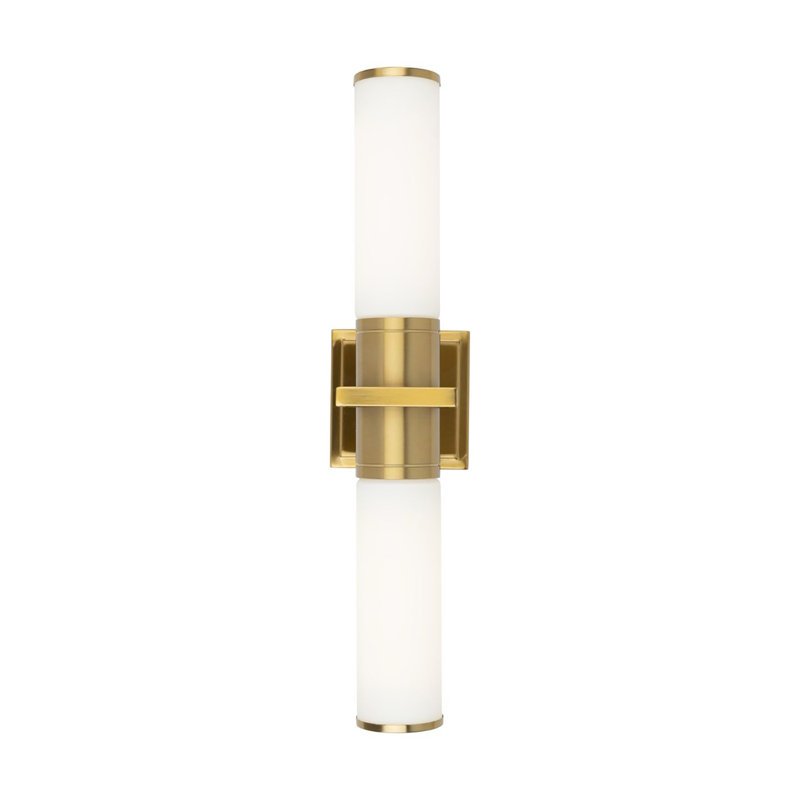 Luminaire pour meuble-lavabo 2 lumières Positano - l 20,8 po - Laiton brossé - Verre blanc, Laiton brossé, Blanc