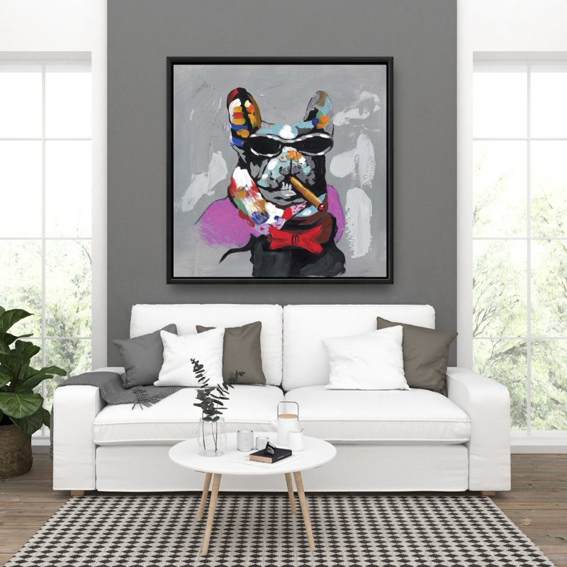 «Bulldog abstrait avec cigare» sur toile