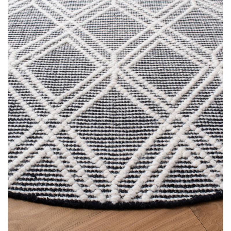 Farmington Natura Hand Woven Wool Cotton Geometric Rug in Cream/Gray, Square 6'