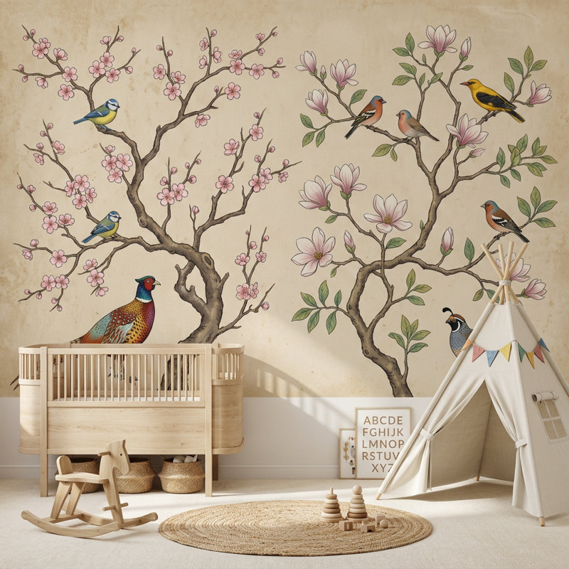 Papier peint cerisier rose avec fleurs de cerisier, 100 po x 96 po, Non-Woven Nonpasted