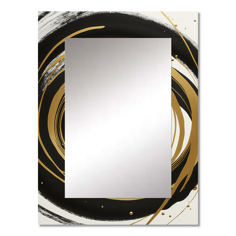 Noir, argent et or mélangeant des tourbillons III - miroir mural spirales abstraites, miroir décoratif noir, impression d'art en métal