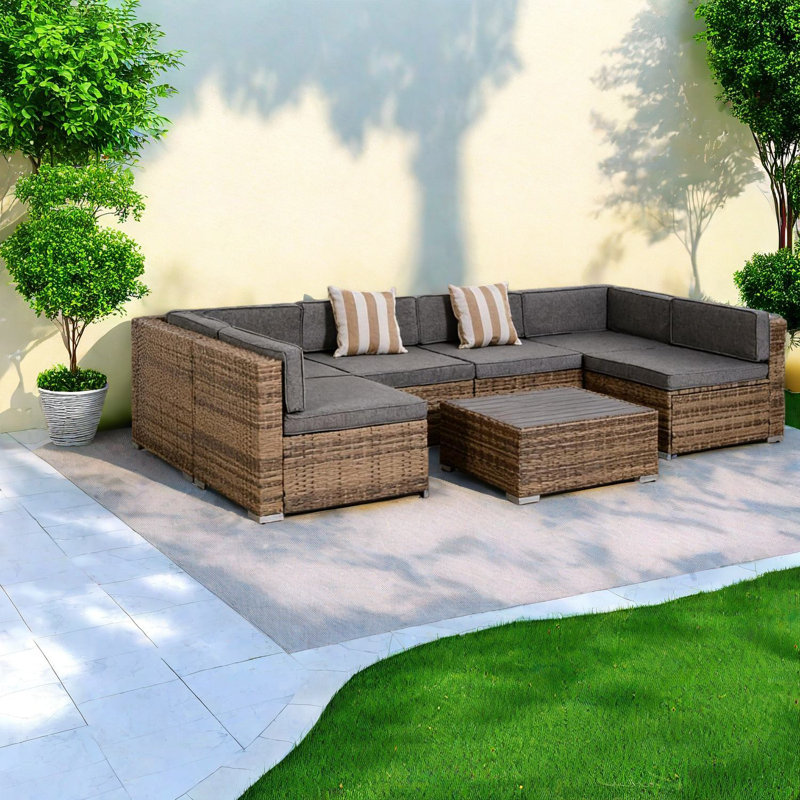 Modern Gray Patio Sofas Set, Steel Frame Rattan, Versatile Outdoor Use