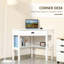 Bureau d'angle, bureau d'ordinateur triangulaire avec tiroir et tablettes de rangement pour petits espaces, poste de travail de bureau à domicile pour le salon ou la chambre à coucher, blanc