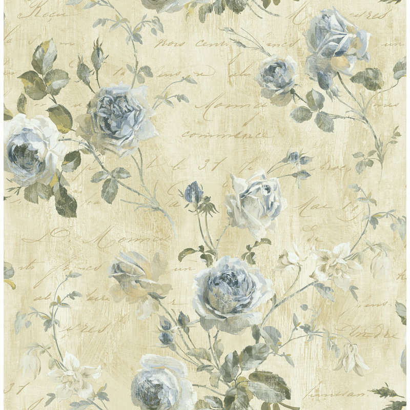 Rouleau de papier peint L 33 pi x l 20,5 po Santamaria Garden, Bleu antique