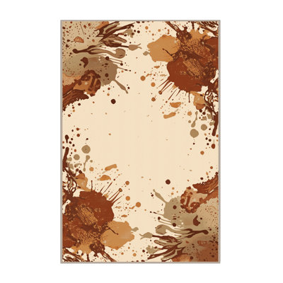 Tapis beige éclectique abstrait lavable à la machine Carlstadt - reliure beige
