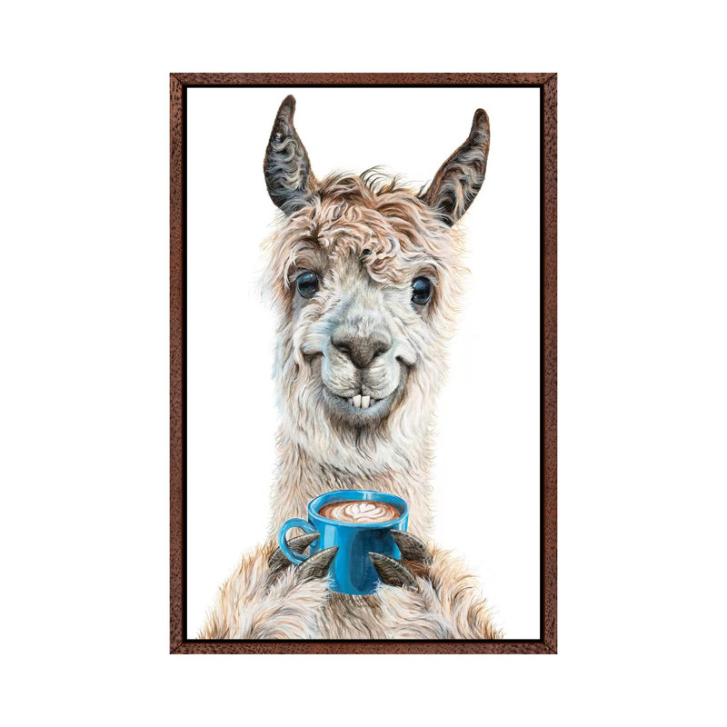 Llama Latte 1 Piece Wall Art on Canvas, 66.04 cm H x 45.72 cm W, Classic Brown Wood Framed Canvas