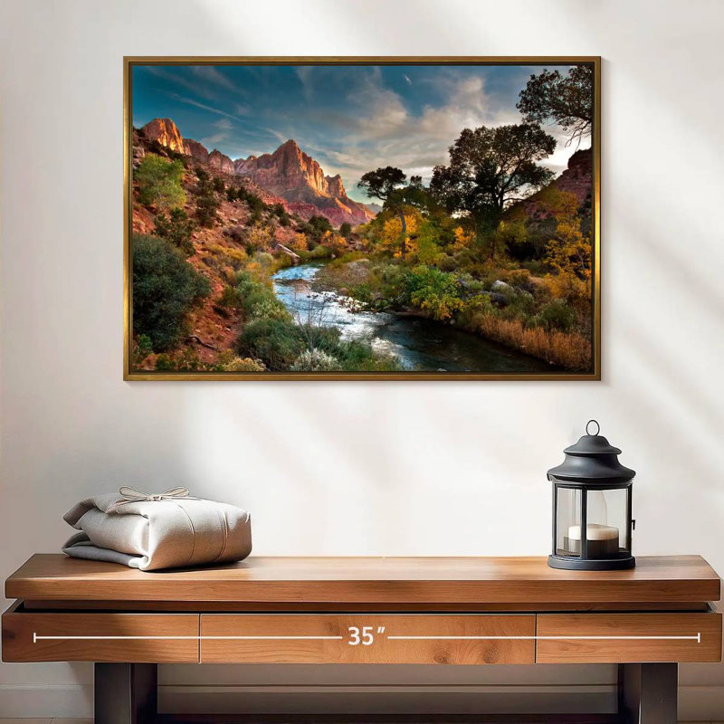 Paysage de Sion, 25 po x 17 po, Cadre flottant doré
