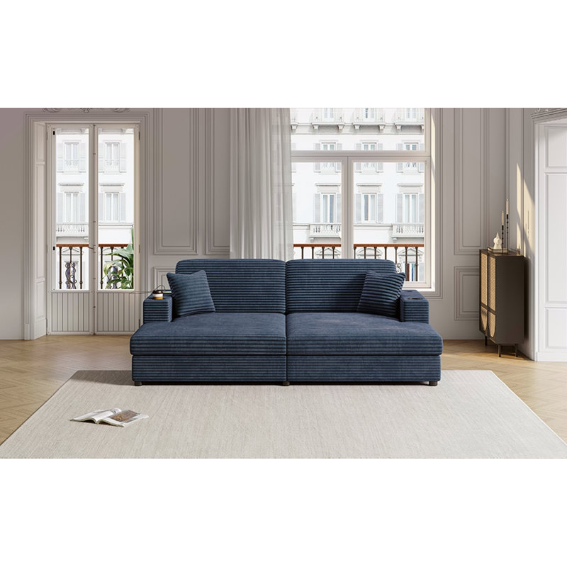 Canapé-lit 86,5 po surdimensionné avec causeuse 86,5 po avec deux ports USB, deux porte-gobelets et deux coussins décoratifs pour le salon et la chambre à coucher