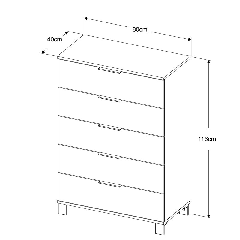 Cozy 80cm W 5 - Drawer Chest of Drawers