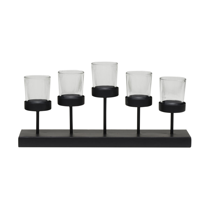 Black Metal and Clear Glass Geometric Tealight Holder
