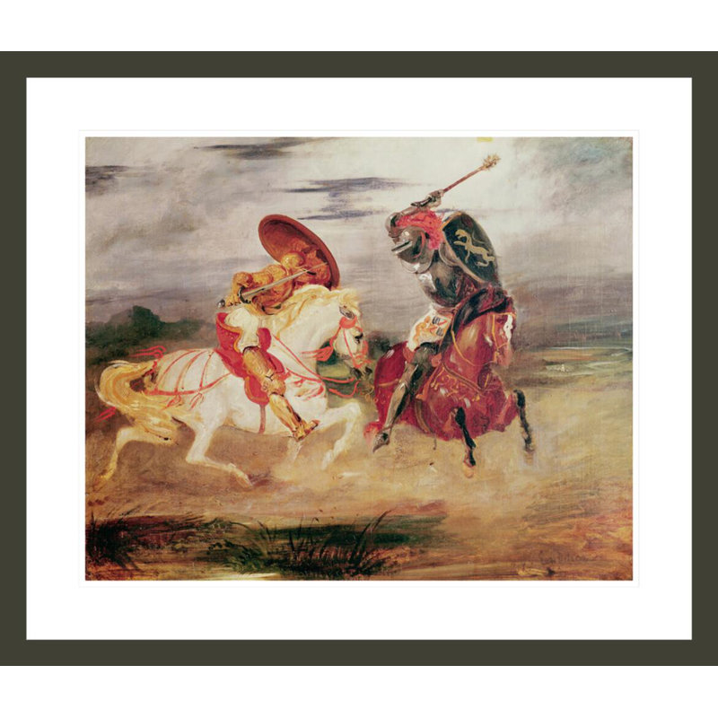 «Deux chevaliers se battant dans un paysage» par Eugène Delacroix, impression giclée encadrée, H 23,5 po x l 27,48 po