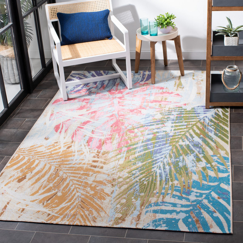 Tapis d'intérieur / extérieur à motif floral Liddle Performance, Rectangle 5 pi 3 po x 7 pi 6 po