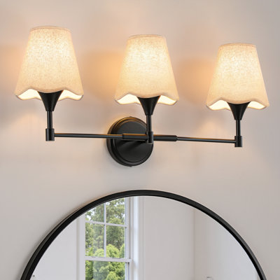 Barre d'éclairage de salle de bain moderne à 3 lumières 26 pouces avec abat-jour en lin texturé à intensité variable 3 lumières