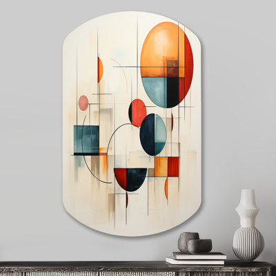 Colourful Mid Century Geometry Patchwork IV - Minimalism Cylinder Shape Assymterical Metal Wall Art