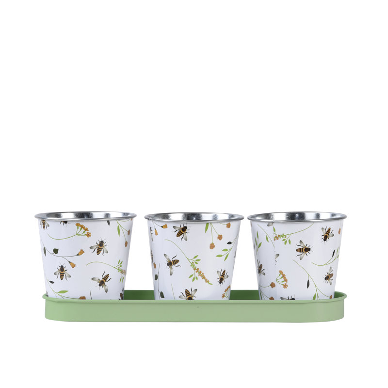 Bee Print 3 Pots on A Tray