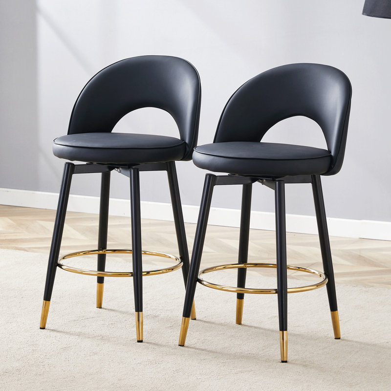Chaise de bar rotative à 360 ° (2), siège rembourré en cuir de polyuréthane et pieds en métal noir, ergonomique pour une utilisation prolongée à divers endroits, étapes d'installation faciles à assembler