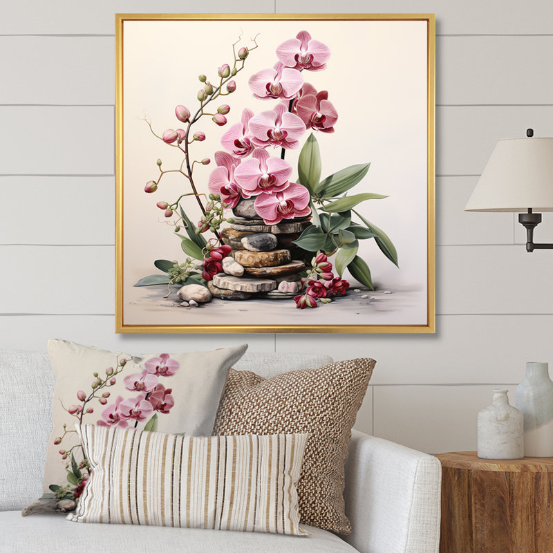 Mauve orchidée beauté II - art mural orchidée, Cadre flottant doré, H 16 po x l 16 po x P 1 po