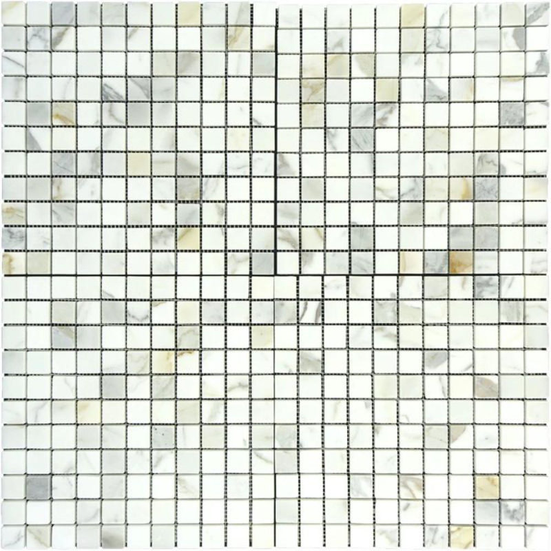 1" x 1" Marble Grid Mosaic Wall & Floor Tile, Honed Calacatta Gold