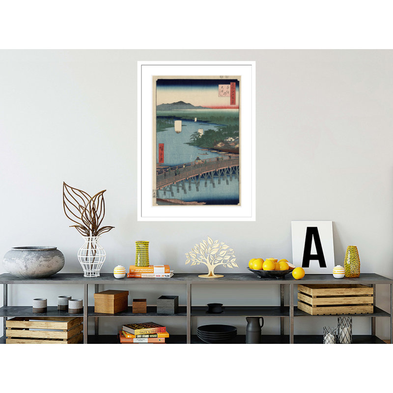 «Great Bridge at Senju» par And Hiroshige - impression giclée encadrée, H 16,75 po x l 13,22 po