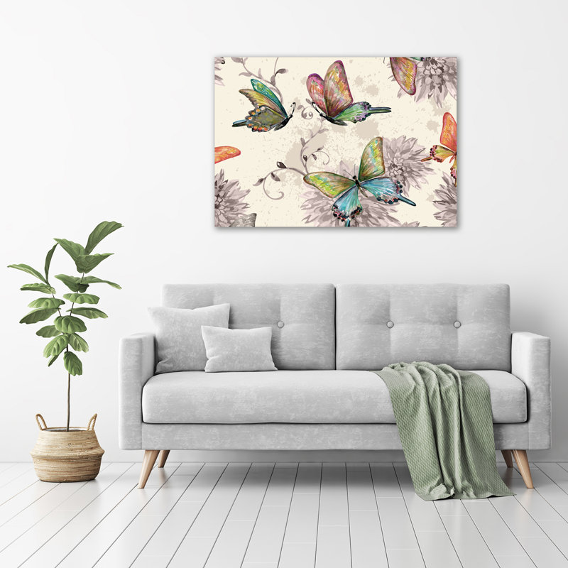 Butterflies And Flowers - No Frame Print on Canvas