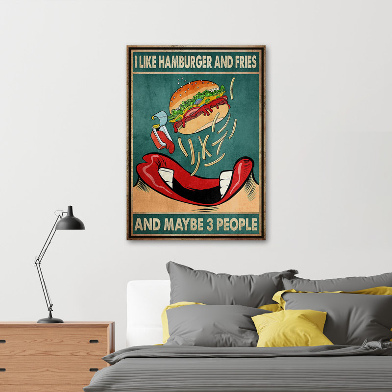 «Hamburger and Mouth - I Like Hamburger And Fries», reproduction d'art graphique sur toile tendue, H 36 po x l 24 po x P 2 po