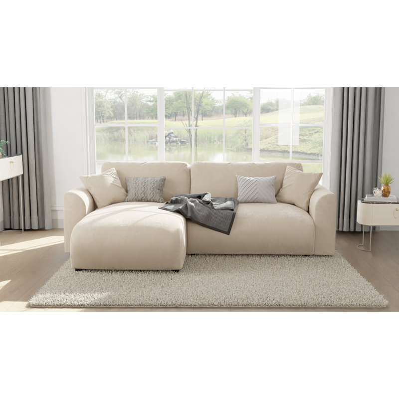 Gianni 4 Seater Velvet Corner Sofa Chaise, Left Hand Facing, Gianni Beige Velvet