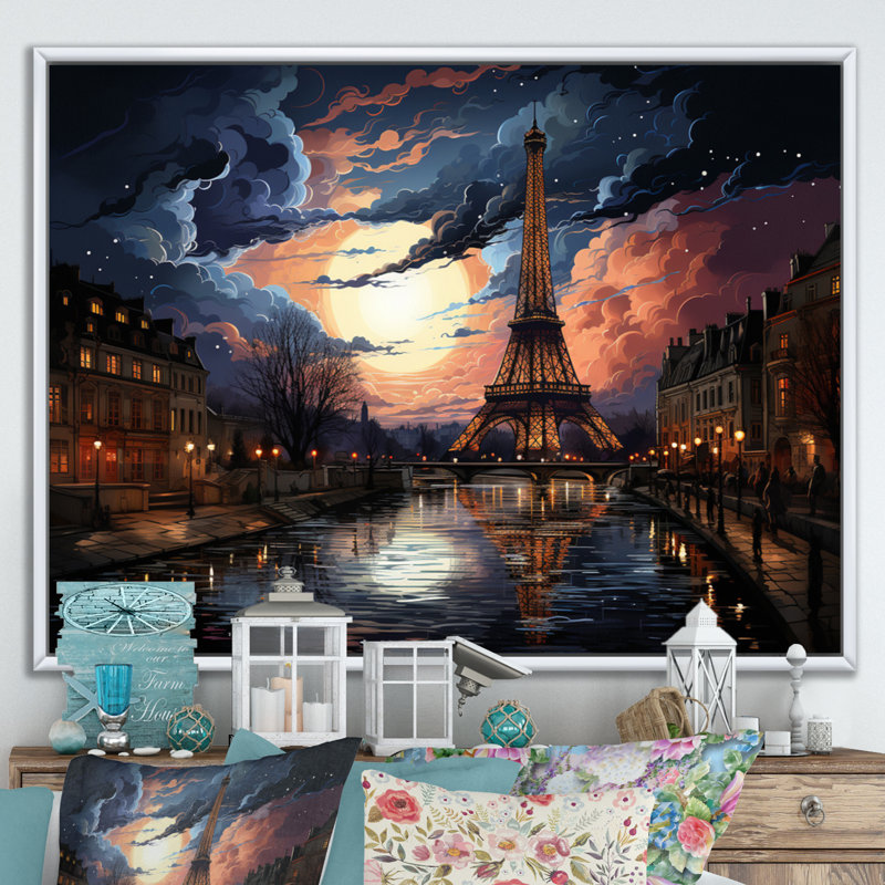 «Futuristic Paris Eiffel Tower Scenery IV», reproduction sur toile, 24" H x 32" W, Cadre flottant blanc