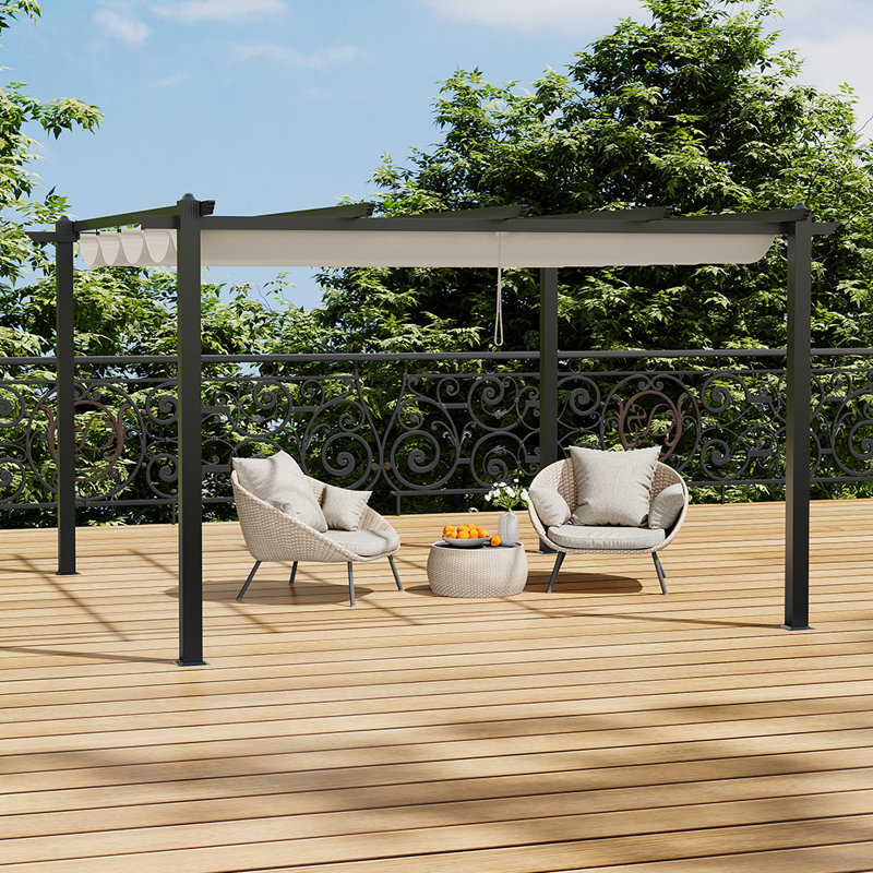 Aluminium Pergola with Retractable Roof, Beige