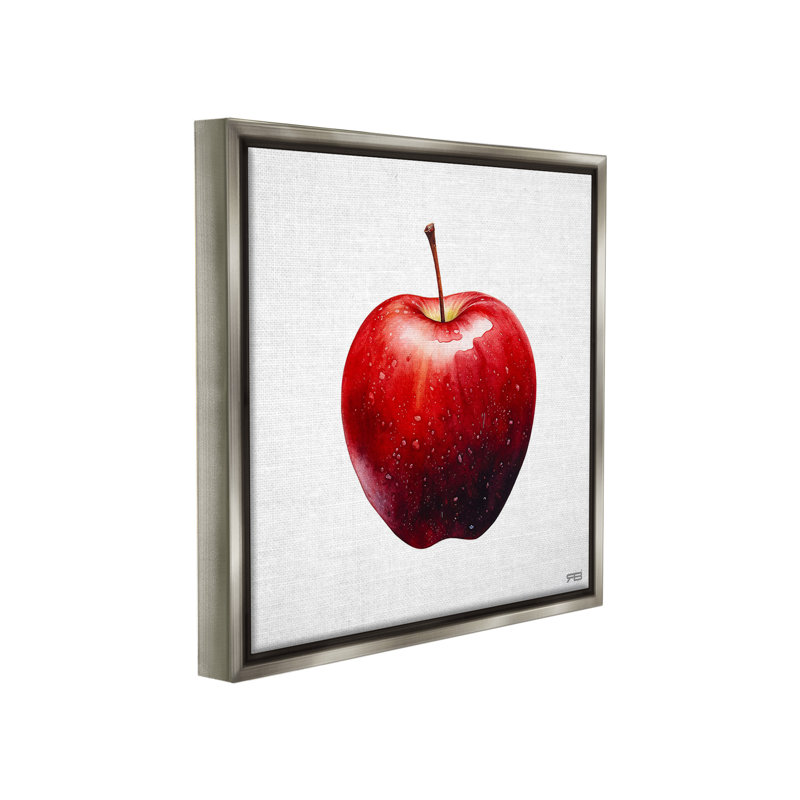 "Bold Red Apple" par RB sur toile, Cadre flottant gris lustré, H 25 po x l 25 po