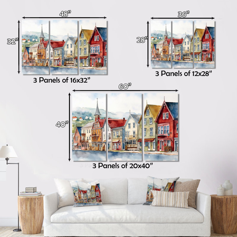 Terre-Neuve côtier rétro II sur toile, reproduction de 3 pièces, H 28 po x l 36 po x P 1 po